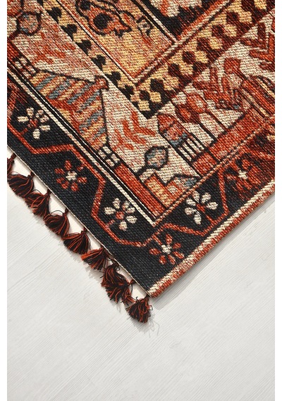 Narvi Kiremit Oturma Odası Salon Robot Süpürge Uyumlu Kolay Temizlenebilir Nostaljik Kilim Hali