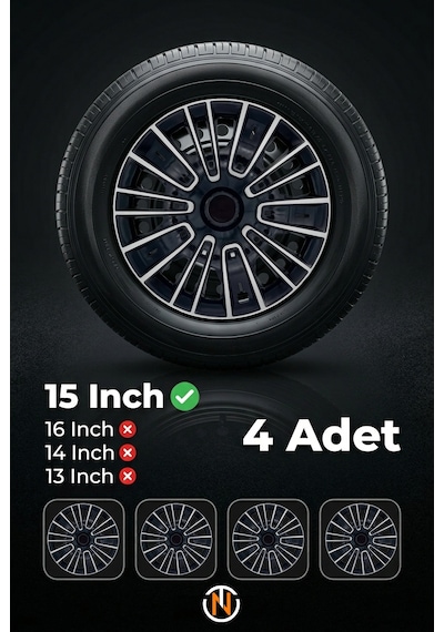 Fiat Linea 15 İnç Jant Kapağı Takım Siyah Gri C116