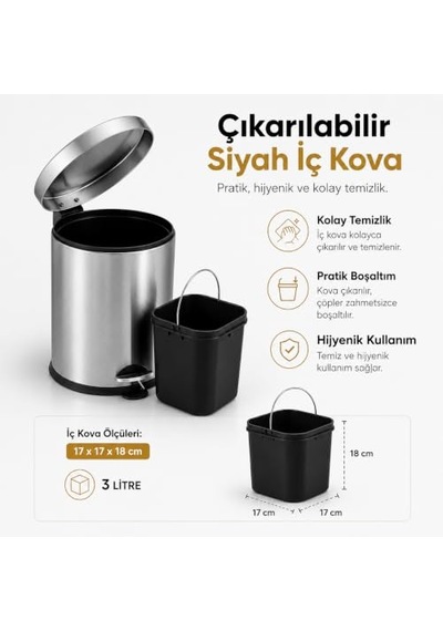 Kapaklı Küçük Plastik Banyo Çöp Kutusu 3 Litre Siyah Modern Kavisli Ayak Pedallı Çöp Kovası Mini Mutfak Çöp Çok Renkli