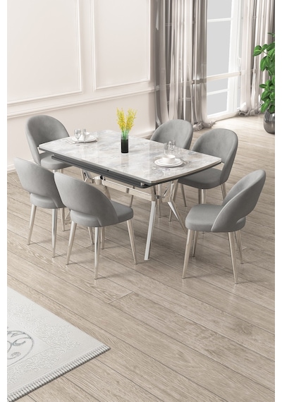 Canisa Weps Serisi 89x150 Açılabilir Lak Panel Rampla Gri Krom Ayak Masa Takımı Ve 6 Gri Sandalye Rampla Gri Masa Gri Sandalye Krom Ayak Canisa Weps Serisi 89x150 Açılabilir Lak Panel Rampla Gri Krom Ayak Masa Takımı Ve 6 Gri Sandalye Rampla Gri Masa Gri Sandalye Krom Ayak