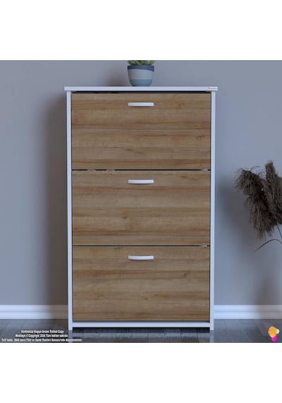 Modilayn West Antre 72x116x26 Cm Lik 3 Düşer Kapak 6 Göz Bölmeli Ayakkabılık Meşe - Beyaz Modilayn West Antre 72x116x26 Cm Lik 3 Düşer Kapak 6 Göz Bölmeli Ayakkabılık Meşe - Beyaz