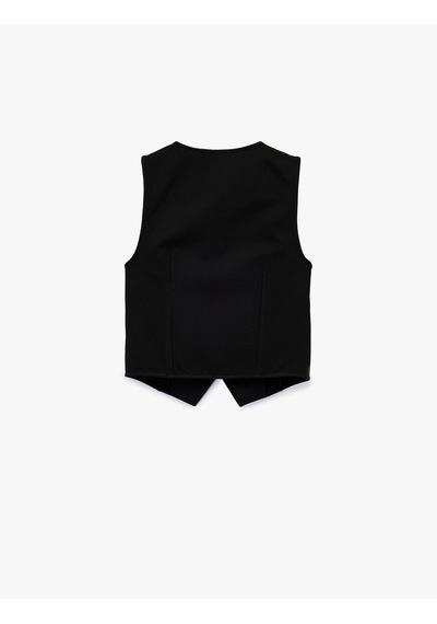 Koton Krep Scuba Kumaş Bisiklet Yaka Düğmeli Blazer Yelek Siyah 6wak30043ek Siyah