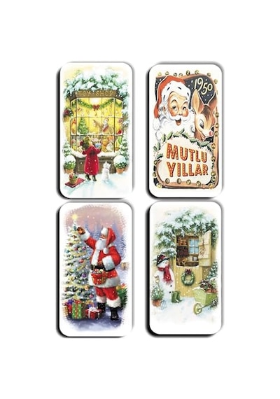 4 Lü Simli Yılbaşı Magnet Noel Baba Kardan Adam Hediye Magnet 5,5 X 11 Cm Diğer