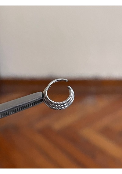 316 L Cerrahi Çelik 3 Sıralı Burgulu Halka Piercing Kilitli Burgu Halka Piercing Çoklu Halka Turkuaz