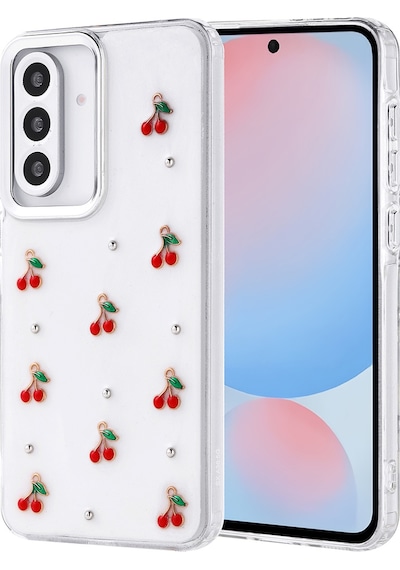 Galaxy A56 Uyumlu Kılıf Airbag Tasarımlı Simli Şeffaf Zore Kutup Kapak - Kiraz Kiraz