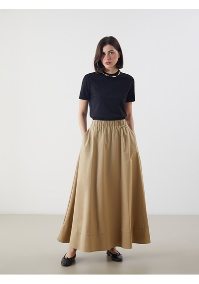 Lcw Modest Haki Beli Lastikli Poplin Kloş Etek