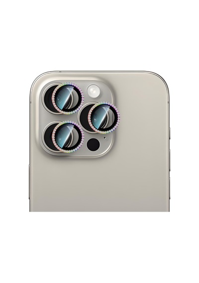 Apple Uyumlu iPhone 15 Pro Caseworld Alloy Sparkling Diamond Serisi Taşlı Lens Koruyucu Colorful