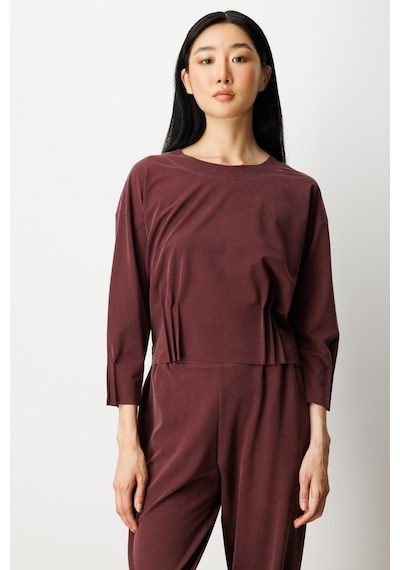 On Kadın Pile Detaylı Sıfır Yaka Bluz 64408 Bordo Bordo