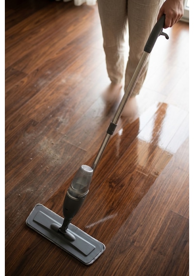 Sprey Mop Su Hazneli Tetiklemeli Mikrofiber Moplu Paslanmaz Çelik Saplı Düz Tablet Paspas