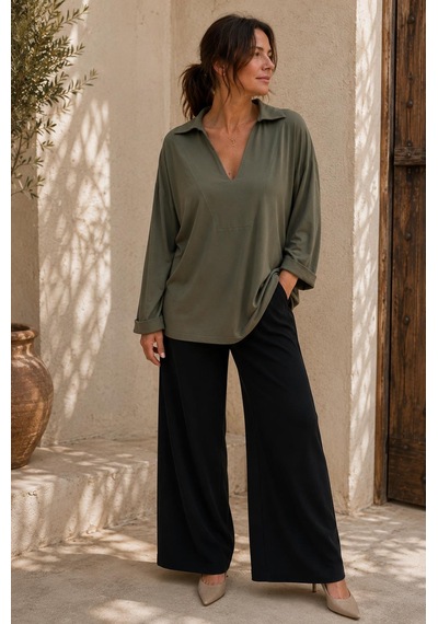 Alexandergardi V Yaka Dökümlü Oversize Bluz YEŞİL