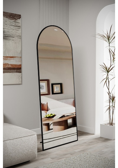 Evdemo Pamir Siyah Metal Çerçeveli Ayaklı Oval Boy Aynası 180x70 Cm Siyah