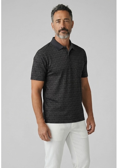 Erkek Simenti Yakalı Cepli Desenli Siyah Tshirt