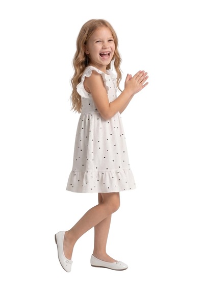 New Kids Kalp Detaylı Byz Kız Çocuk Elbise-91195 Beyaz