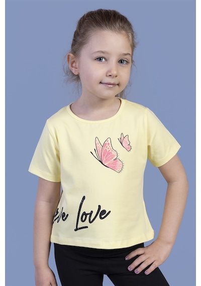 Toontoy Kids Toontoy Kız Çocuk Kelebek Baskılı Taş İşlemeli Tişört Sarı