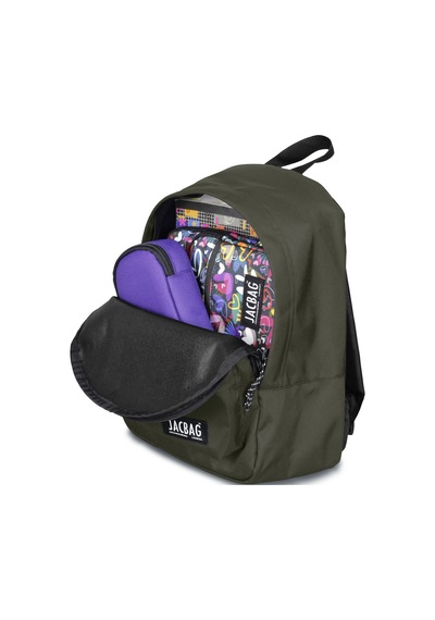 Jacbag Classic Junior -Tek Bölmeli Okul Çantası Junior Jac-Haki Çok Renkli
