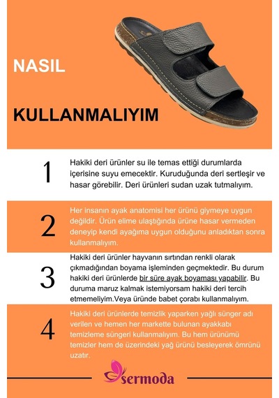 Sermoda Çift Cırtlı Hakiki Deri Erkek Terlik Doğal Deri Terlik C Füme