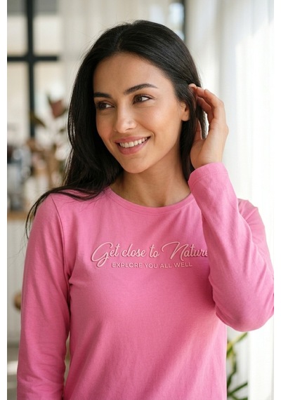 Mataş Kadın Desenli Bambu Viskon Uzun Kollu Soft Örme Mevsimlik Yumuşak Pijama Takımı Pembe
