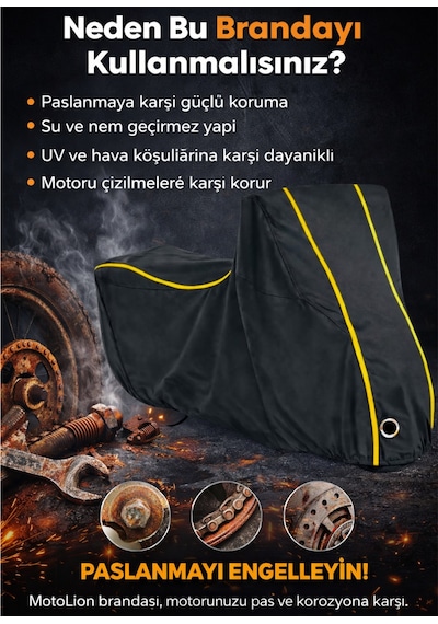 Arora Quantum 50 Siyah-sarı Dikişli Kilitli Motor Brandası,örtüsü
