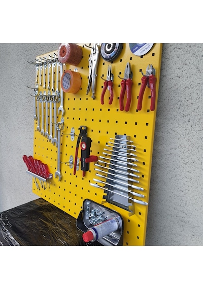 90 Cm Metal Askı Panosu Ve Kanca + Tornavidalık + Anahtarlık Seti Sarı Renk 90
