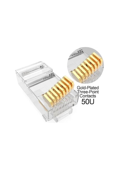 Koodmax - 100 Adet - 50u" Gold Plated Cat6 Rj45 Konnektör - 8p8c Ethernet Kablo Ucu Modüler Fiş Jak