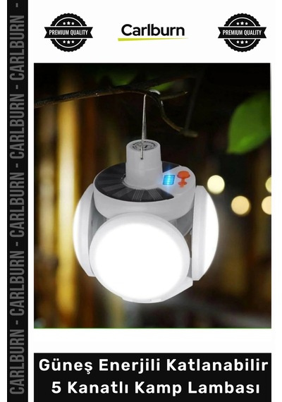 Kamplambası Usb Şarjlı Güneş Enerjili Katlanabilir Taşınabilir 45 Led Solar 5 Kanatlı Kamp Lambası Çok Renkli