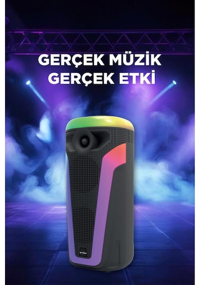 D69 Siyah Rgb Ledli Kablosuz Mikrofonlu Radyolu Taşınabilir Bluetooth Hoparlör Parti Speaker