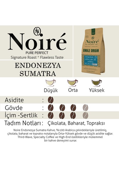 2'li Set Noire Endonezya Sumatra 1kg %100 Arabica Orta Sert, Çikolata & Baharat Topraksı Kahve Çekirdek