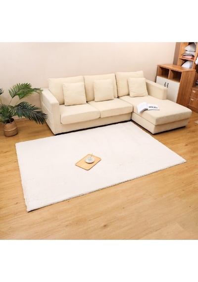 Yumuşak Puffy Peluş Halı Beyaz Beyaz