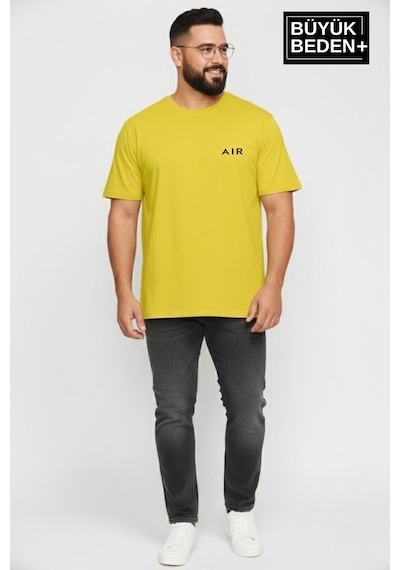 Superlife Erkek Büyük Beden Ar Baskılı 3xl-6xl Bisiklet Yaka Tshırt Spr26bts510-01 Sarı