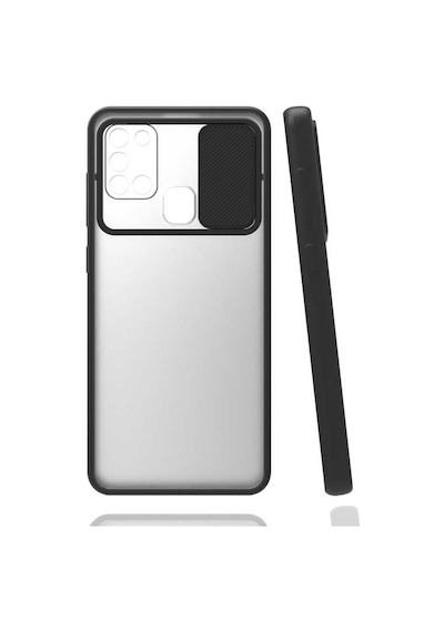 Ekılıf - Samsung Galaxy M31 Uyumlu - Kılıf Slayt Sürgülü Arkası Buzlu Lensi Kapak - Siyah
