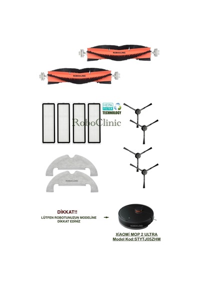 Xiaomi Mi Robot Vacuum Mop 2 Ultra Model Kod:stytj05zhm Uyumlu Yedek Fırça, Filtre, Mop-12 Parça