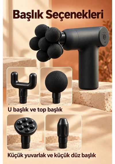 Ers Masaj Tabancası 5 Değiştirilebilir Başlıklı Şarjlı Siyah Masaj Aleti