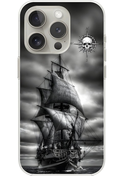 Apple Uyumlu iPhone 15 Pro Max Şeffaf Kılıf Pirate 2 Tasarımlı