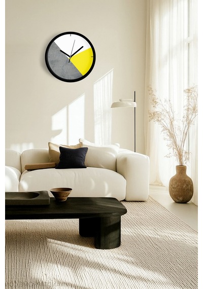 Soyut - Bohem - Geometrik Temalı Modern Duvar Saati - 25cm - Önü Camlı Siyah Kasa - Sessiz Mekanizma-jh0536 Siyah