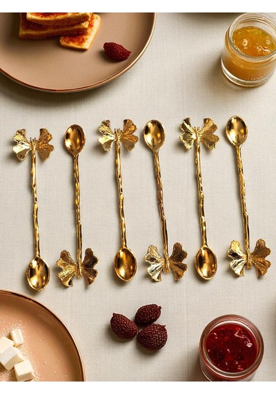 12 Parça Kelebek Model Kaşık Gold Kaplama Çay Ve Kahve Kaşığı Kelebek Figür Sunumluk Kaşık Gold