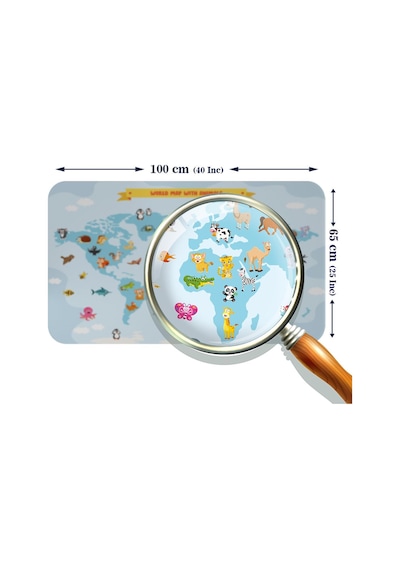 Eğitici Dünya Haritası Dünya Atlası Çocuk Ve Bebek Odası Duvar Sticker-60x105-3791 - Renkli Çok Renkli