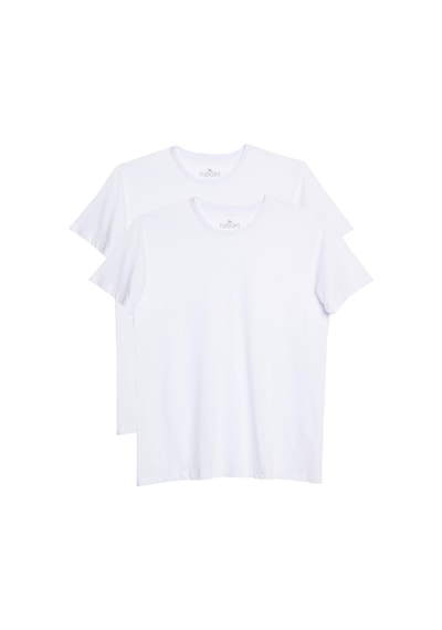 Tudors Unisex 2'li Paket Beyaz Slim Fit Dar Kesim Pamuk Bisiklet Yaka Tişört-31314 XS