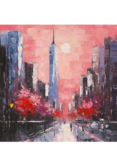 Şehir Soyut El Yapımı Yağlı Boya Tablo 76x76cm
