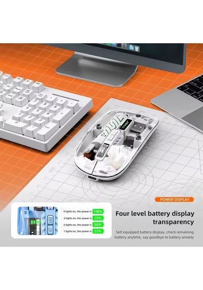 Şeffaf Mouse Kablosuz Mouse Fare Şarjlı Bluetooth Wireless Çift Modlu Sessiz 5 Tuşlu Dpı Kontrol Rb