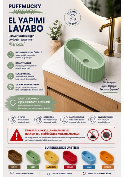 Lavabo Tezgah Üstü Banyo Tuvalet Yeşil Açık Koyu Yeşil Açık Koyu