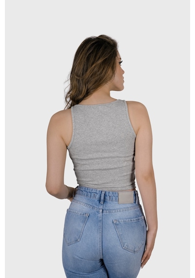 Simala Kadın Şeffaf Askılı Gri Kaşkorse Yazlık Şık Body Crop Gri