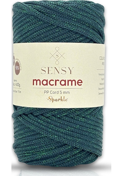 Sensy Simli 5 Mm Polyester Makrome İpi 400 Gr Yeşil Supla İp Ve Çanta İpliği