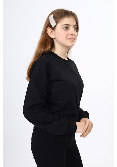 Toontoy Kız Çocuk Düşük Omuz Gazeli Okul Sweatshirt Siyah