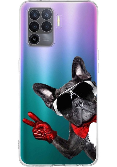 Oppo A94 İle Uyumlu 1mm Slim Fit Köpek 2 050e Baskılı Şeffaf Kılıf Şeffaf