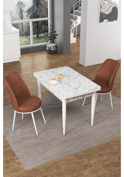 Canisa Concept Nil Serisi 70x110 Sabit Mutfak Masası Takımı Beyaz Mermer Desen Masa 2 Kiremit Sandalye Beyaz Masa/kiremit Sandalye Canisa Concept Nil Serisi 70x110 Sabit Mutfak Masası Takımı Beyaz Mermer Desen Masa 2 Kiremit Sandalye Beyaz Masa/kiremit Sandalye