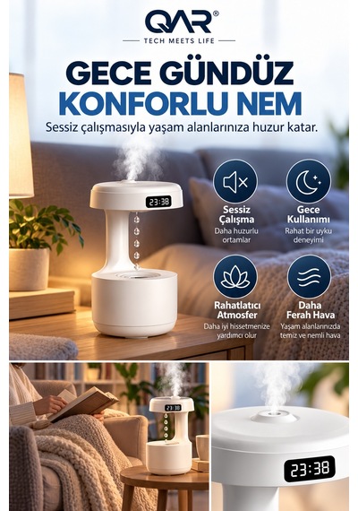 Su Efektli Hava Nemlendirici Dekoratif Masa Üstü Ev Ve Ofis Ortam Nemlendirici