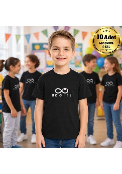 Logonuza Özel 10 Adet Siyah Promosyon Çocuk Tişört - Pamuk Unisex Etkinlik Tişörtü İscanta-bitmeyencom38010 Bk Kurumsal