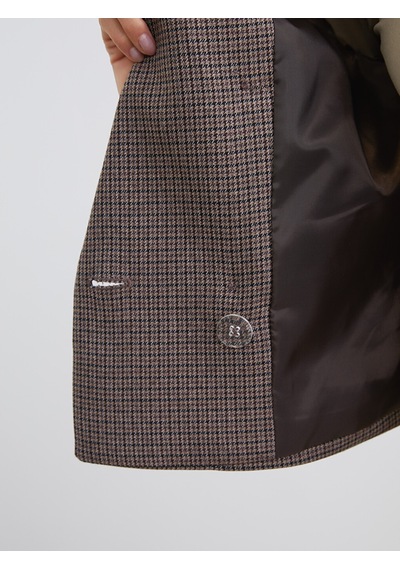 Lcw Vision Kahverengi Kazayağı Desenli Crop Kadın Blazer Ceket