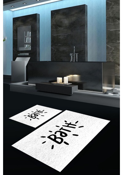 Buççin Online Mağaza Dijital Baskılı Kaymaz Yıkanabilir Bath İkili Banyo Takımı Klozet Takımı Polyester Beyaz Çok Renkli