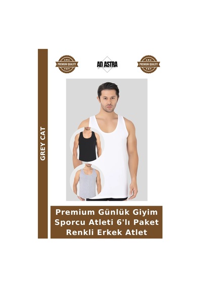 Grey Cat Premium Günlük Giyim Sporcu Atleti 6'lı Paket Renkli Erkek Atlet Çok Renkli